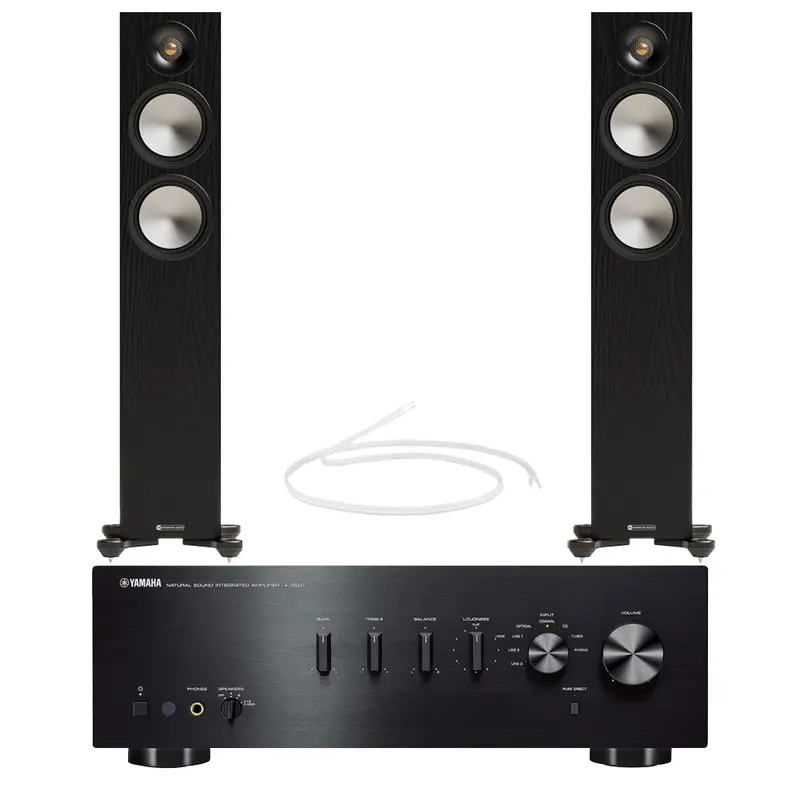 Yamaha As501 Integrated Amplifier + Monitor Audio Bronze 300 7G Floorstanders – Black Hi-Fi Bundle 1
