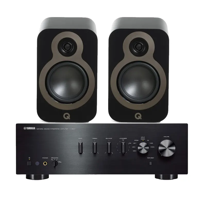Yamaha As501 Stereo Amplifier & Q Acoustics 3020C Speakers – Black Hi-Fi Package 1